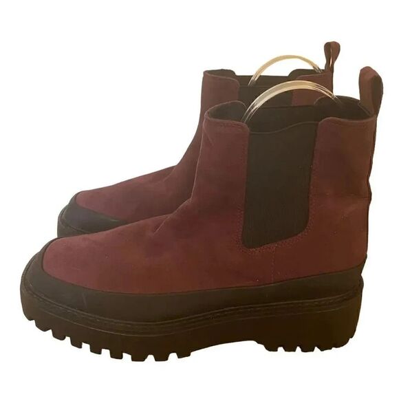 Nordstrom Rack Bellamy Faux Suede Chelsea Boots Wine Womens 8.5 Waterproof - Picture 1 of 14